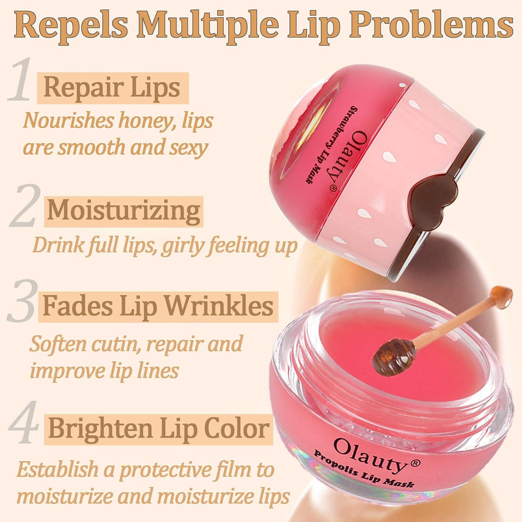 3 PCS Bee Lip Balm Lip Mask Honey Pot, Honey & Strawberry & Watermelon Lip Sleeping Mask Overnight Moisturizing Honey Lip Balm, Hydrating Prevention Dry & Cracked Lip Scrubs Lip Care