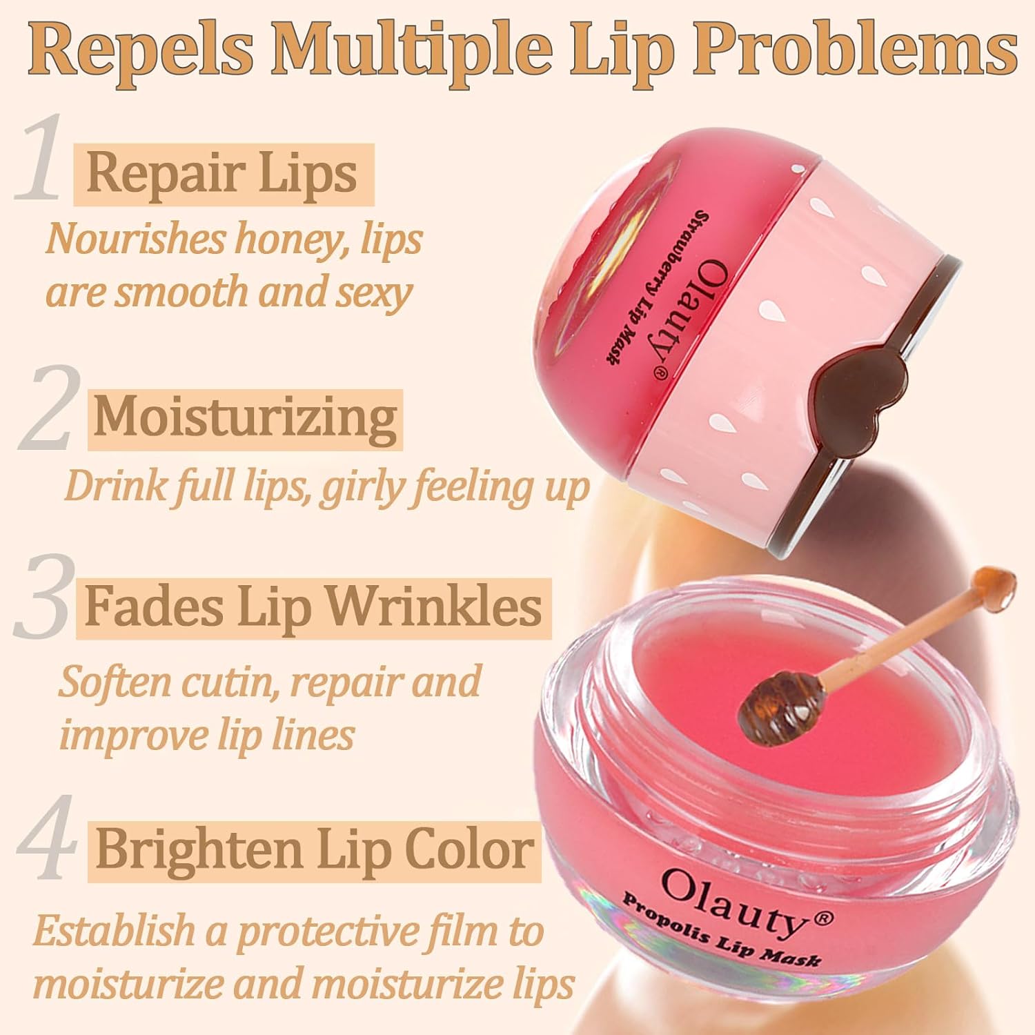 3 PCS Bee Lip Balm Lip Mask Honey Pot, Honey & Strawberry & Watermelon Lip Sleeping Mask Overnight Moisturizing Honey Lip Balm, Hydrating Prevention Dry & Cracked Lip Scrubs Lip Care