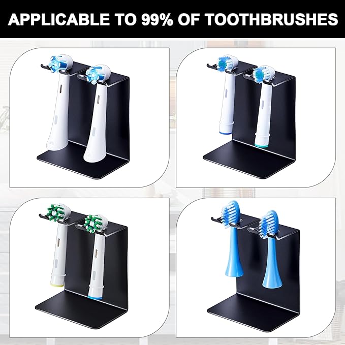 Electric Toothbrush Head Holder, Tooth Brushing Holder, Wall Mounted Toothbrush Holders Shower Bathroom, Self Adhesive or Desktop Tooth Brush Holder Organiser (Black, Small)