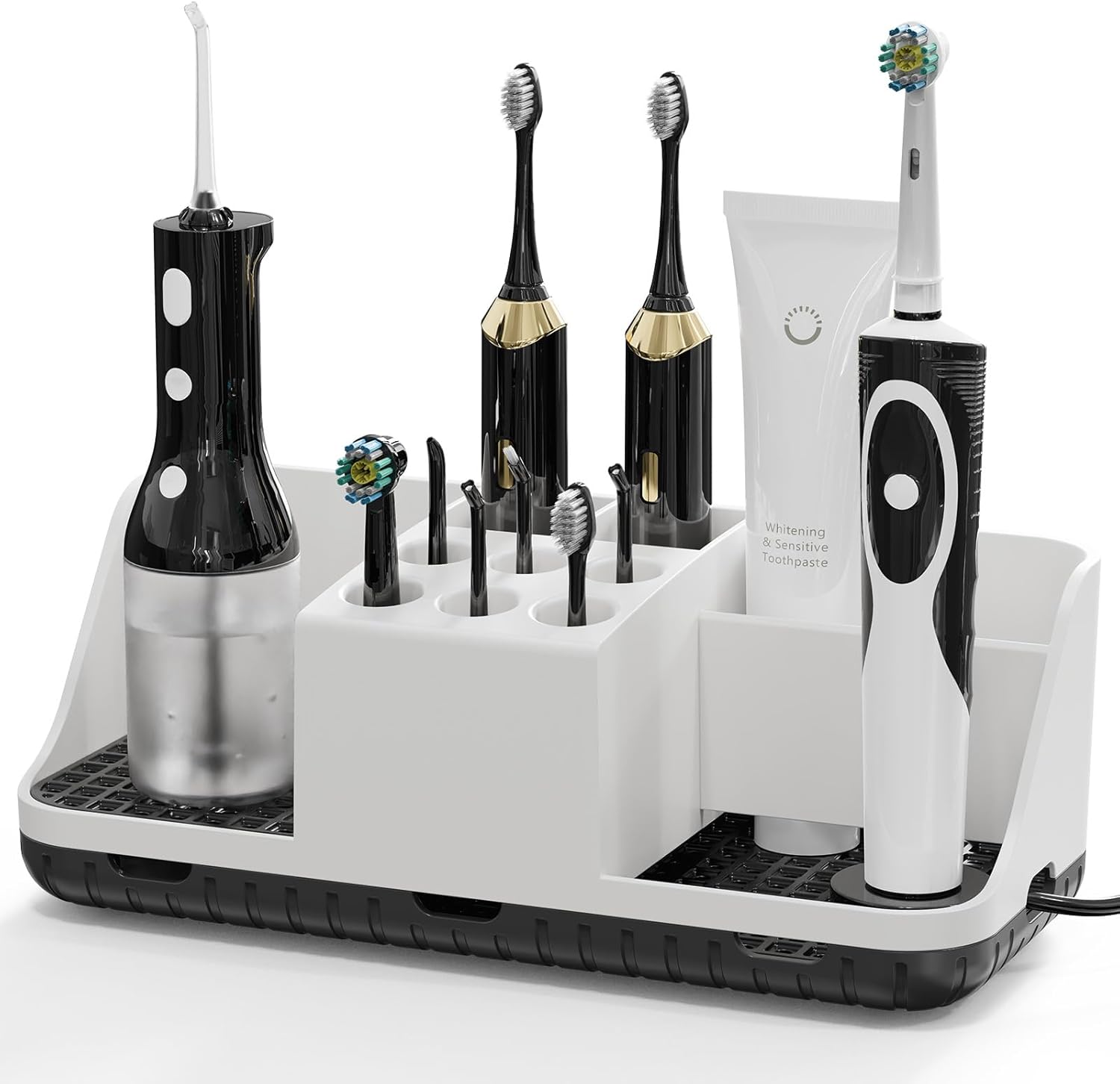 Boperzi Bathroom Counter organizers and Storage: Cord-Friendly Electric Toothbrush and Toothpaste Holder, Detachable Water Flosser & Tips Holder, Bathroom Decor and Accessories Organization Countertop