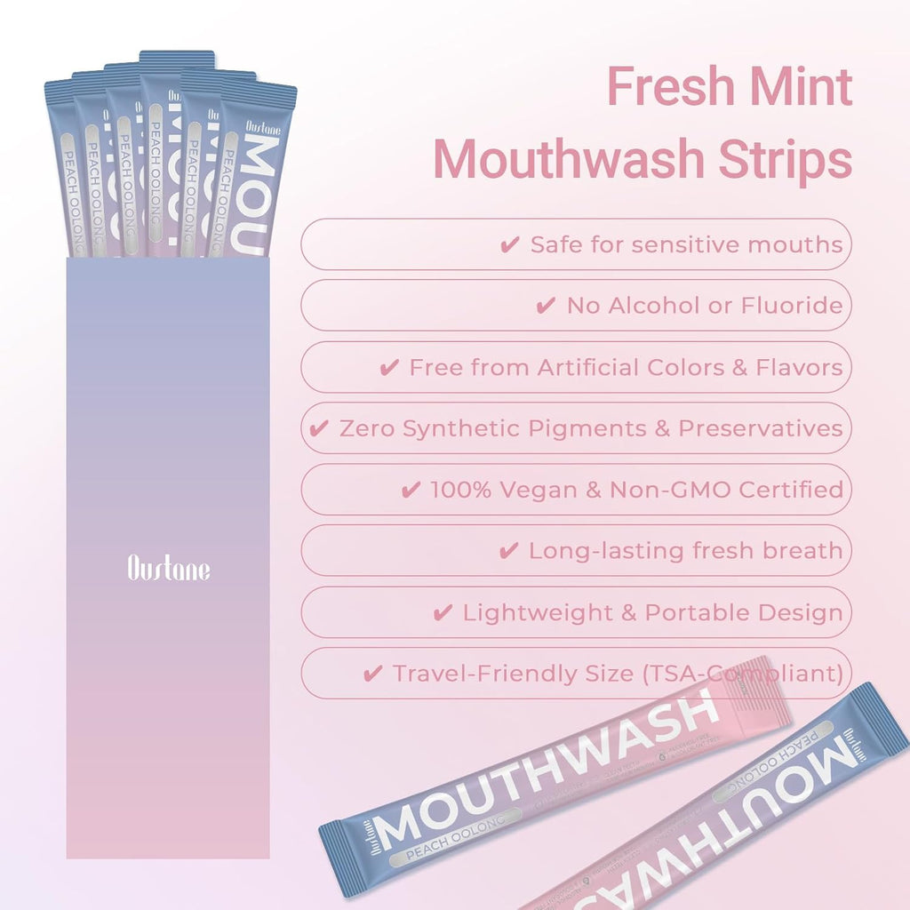 Protable Mouthwash Packets for Travel, Peach Oolong-Tea Flavor, Alcohol-Free, Non-Burning, 15ml/pcs 30 Single Use, TSA Approved for On-The-Go Fresh Breath, Perfect for Work, Gym& Date