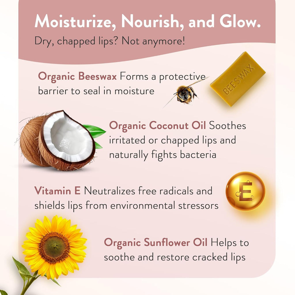 Moroccan Magic Organic Coconut Almond Lip Balm 3 Pack | Ultra-Hydrating Argan & Essential Oil Lip Moisturizer + Vitamin E | Natural Chapstick for Dry Lips | Smooth, Non-Toxic | Organic Lip Balm