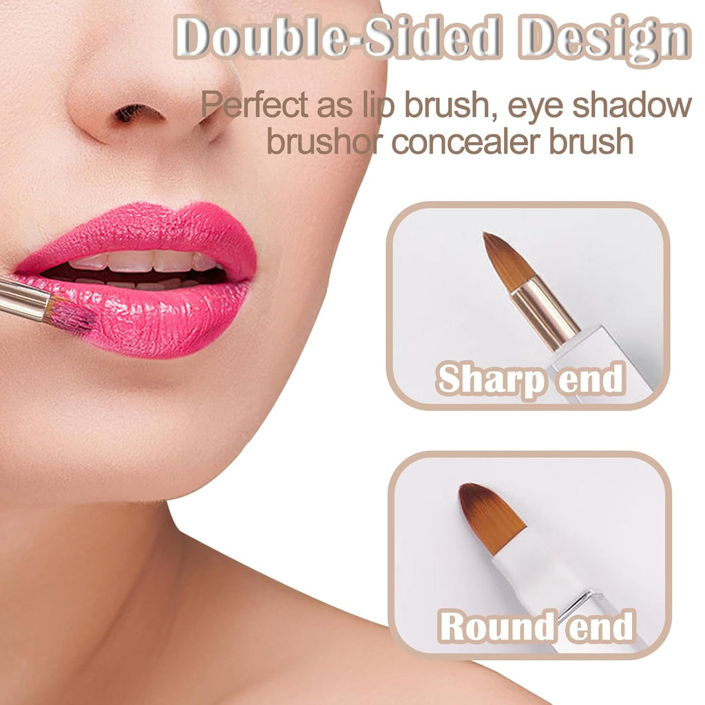 3 Pack Lip Brush for Lipstick Makeup Brushes Double-Ended Retractable Lip Brush with Cap Dustproof for Lipstick Gloss Creams Portable with Cap(Black + Gold + Silver)