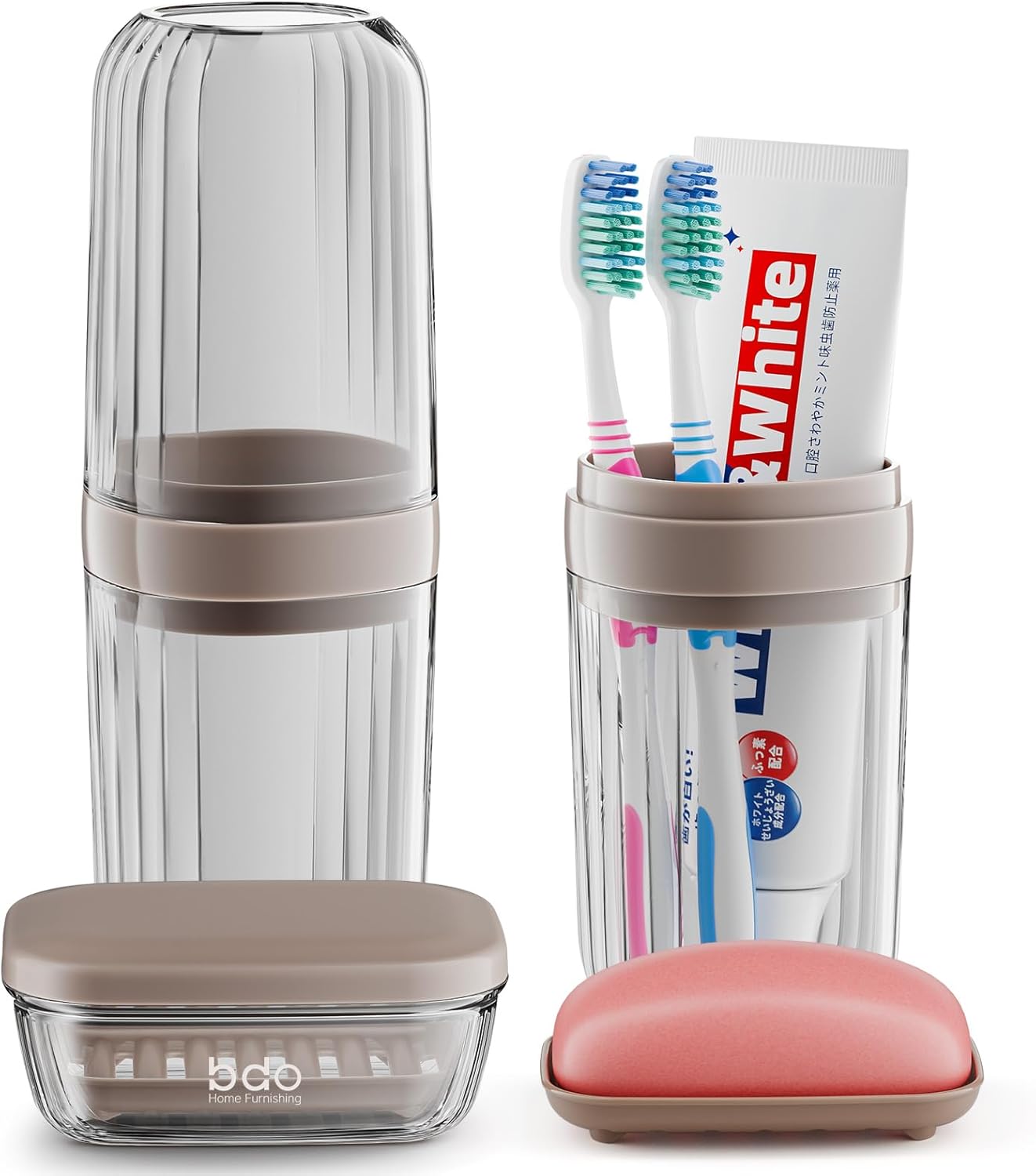 VITVITI Travel Soap Case Container, Portable Toothbrush Travel Case Dish Tray, 7.88 Inch Toothpaste Traveling Toothbrush Holder Set with Cover for Trip/Bathroom/Camping, Dark Coffee Color