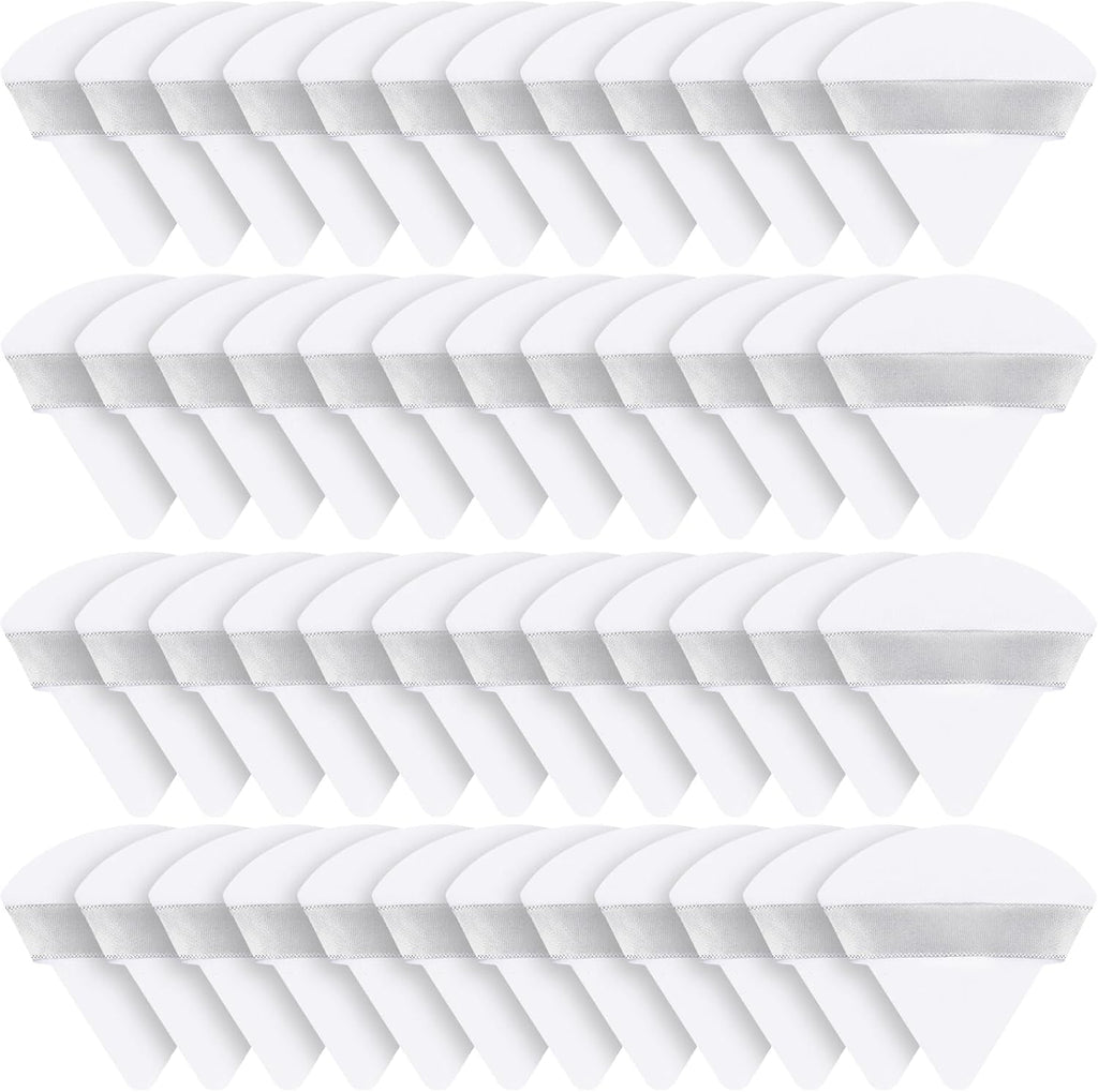 Suclain 48 Pcs Velour Triangle Powder Puff Soft Velour Makeup Puff for Face Powder Makeup Triangle Sponges for Wet and Dry Cosmetic Foundation Loose Mineral Body Tool(White)