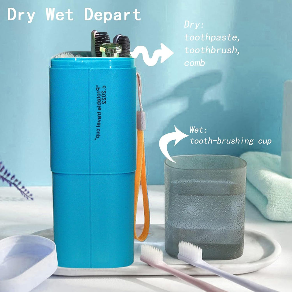 Toothbrush Travel Case, Portable Travel Toothbrush Holder, Multifunction Toothbrushes Toothpaste Set with Cup, Toothbrush Case for Traveling, Camping, School, Business and Daily Uses (Blue)