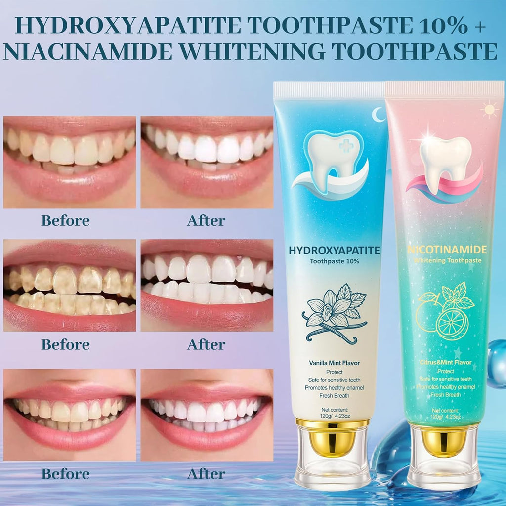 Hydroxyapatite Toothpaste 10% + Niacinamide Whitening Toothpaste - Enamel Repair & Sensitivity Relief, Nano Hydroxyapatite, Fluoride-Free for Gum Care & Fresh Breath, Teeth Whitening
