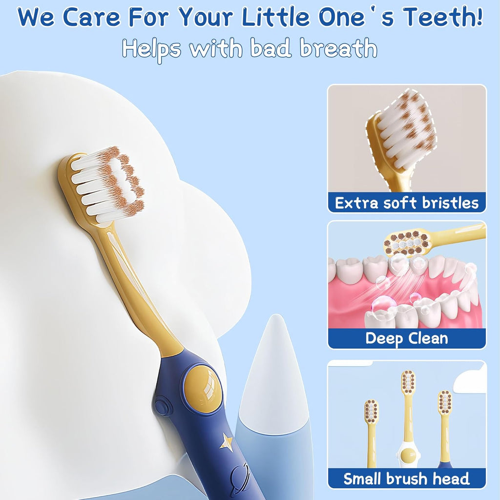 EASICUTI Extra Soft Toddler Toothbrushes 8 Pack, Space Style Kids Toothbrushes for Ages 2-12 Years, Baby Toothbrush 12 Months and up, Childrens Toothbrush Help Remove Plaque and Stains-Blue, White