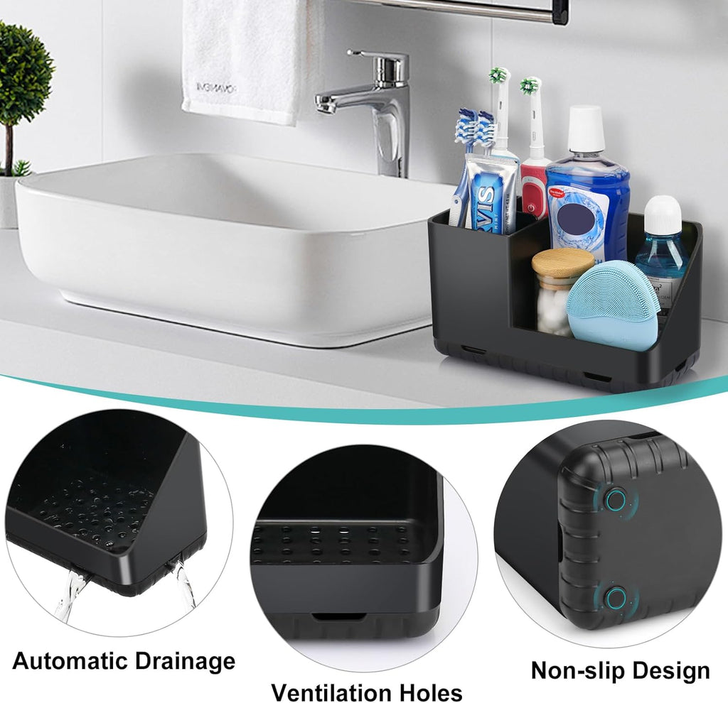Toothbrush Holders for Bathrooms, Kids Electric Toothbrush and Toothpaste Holder, Toothbrush Organizer with Drainage, Tooth Brush Holder for Bathroom Countertop Organizer (Black)
