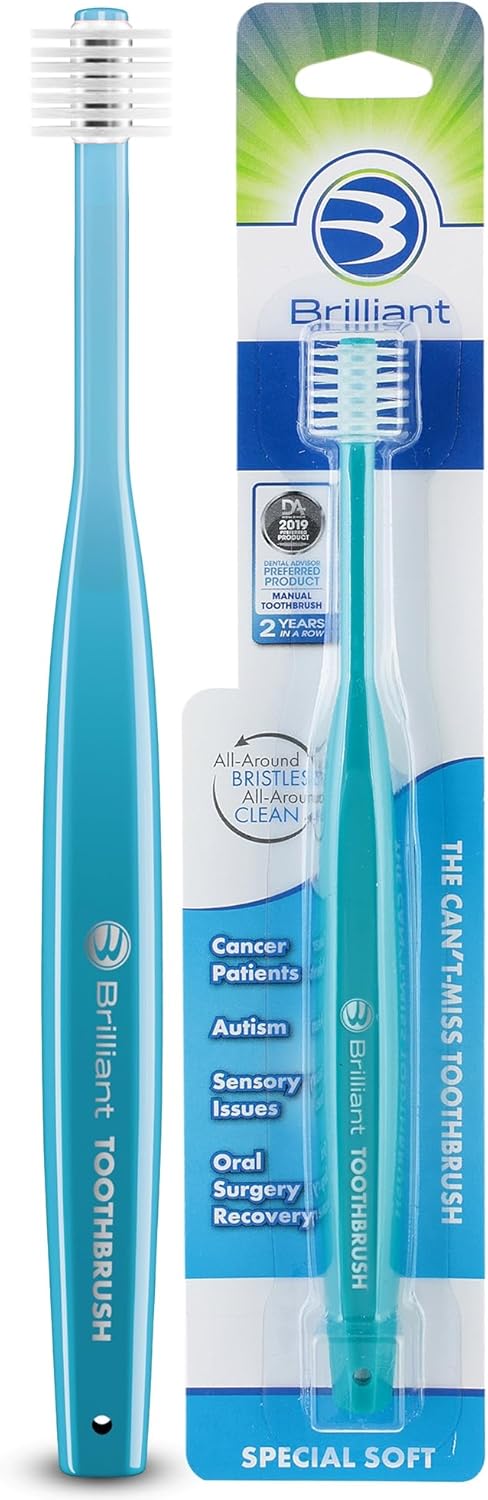 Brilliant Specialty Adult Round Toothbrush for Sensitive Mouths to Support Chemo and Other Sensory Oral Care Needs with Ultra Soft Bristles, Teal, 1 Pack