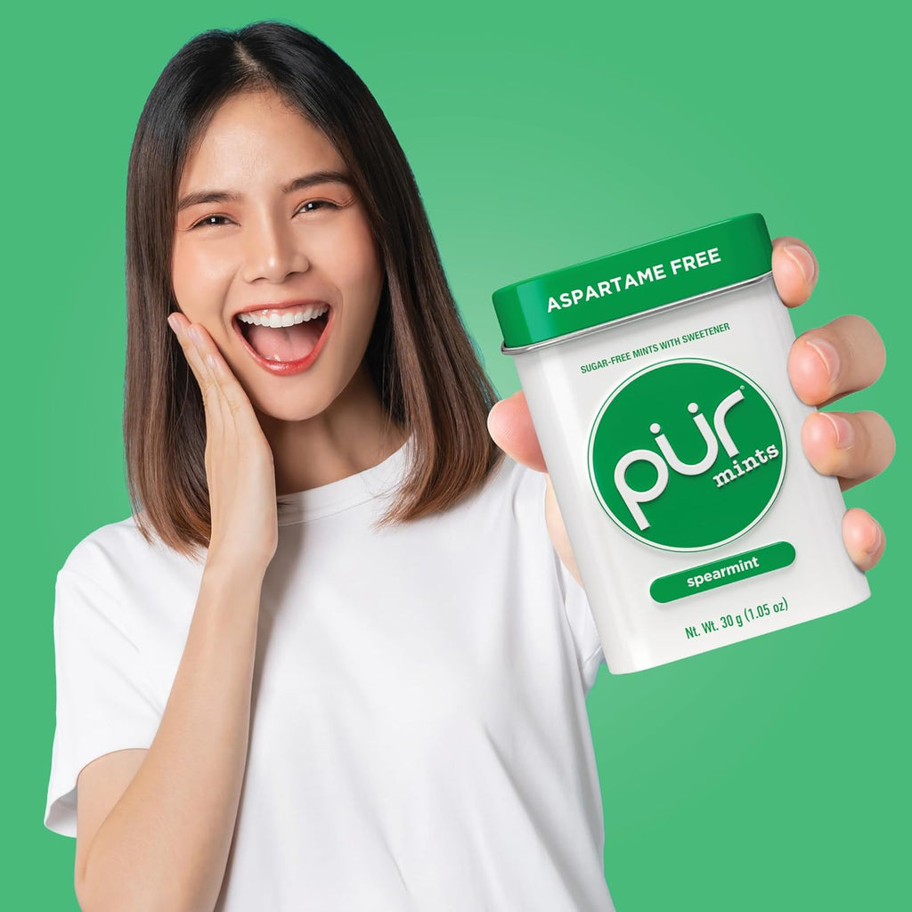 PUR Mints | Aspartame Free Mints | Made with Xylitol | Sugar Free, Vegan, Gluten Free & Keto Friendly | Natural Spearmint Flavored Mints, 30 Pieces (Pack of 2)
