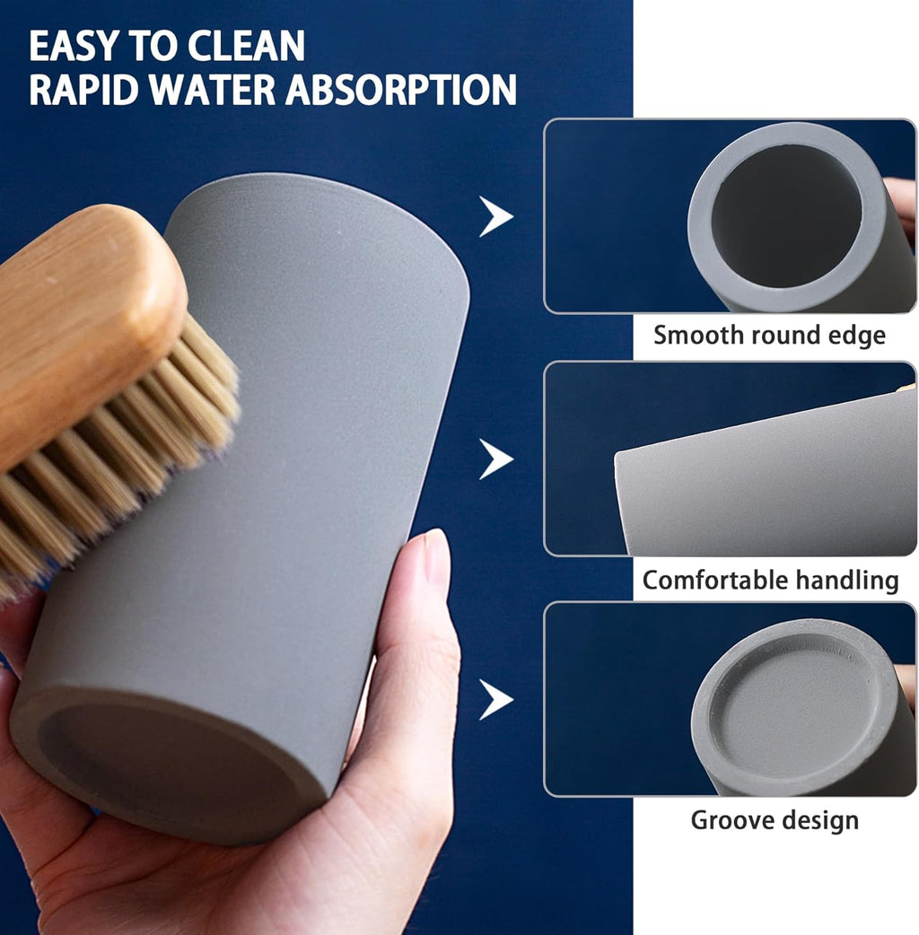 2Pcs Diatomite Toothbrush Holder for Bathroom Sink, Countertop Organizer, Quick Dry Stand Cup for Toothpaste, Razors, Makeup Brushes - Water-Absorbent & Quick-Drying (Dark Grey, Height 4.3")