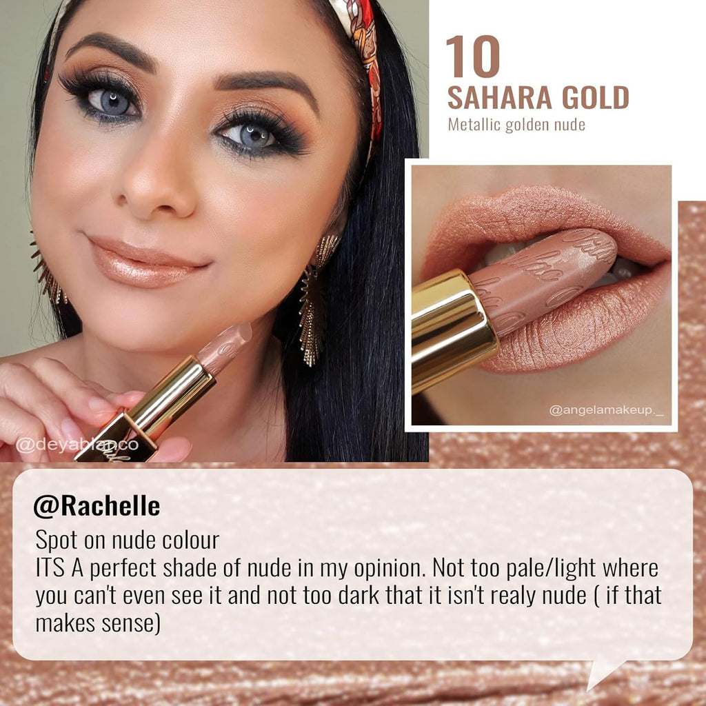 Oulac Metallic Lipstick for Women with Lightweight Hydrating Formula, Metallic Golden Nude Lip Stick, Vegan Beauty, Full Coverage Lip Makeup, Christmas Gifts for Women, Sahara Gold(10)