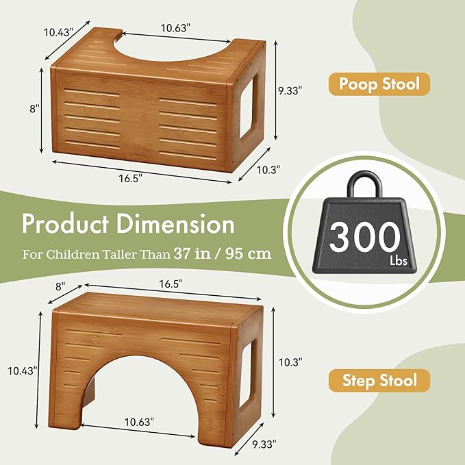 AmazerBath Toddler Toilet Step Stool, 3-in-1 Bamboo Toilet Squat Stool for Adults, 0.59" Thickness One Step Non-Slip Baby & Kids Potty Poop Stool for Bathroom Sink, Counter, Bedroom, Closet, 9"