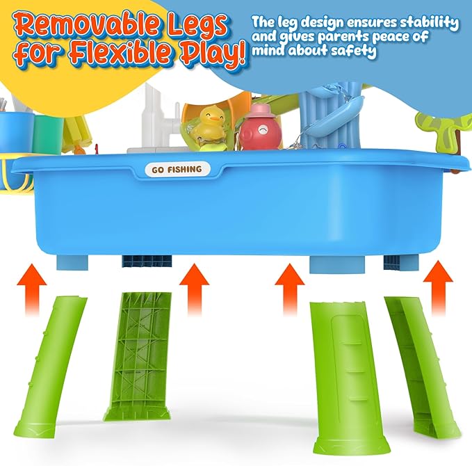 21" H Play Sink with Running Water, 4-in-1 Kids Kitchen Sink Toy with Electric Faucet, Mini Water Table with Detachable Legs, Fishing Game, Pretend Play Dishwasher Gift Set for Boys & Girls(Blue)