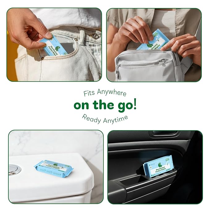 Flushable Wipes Travel Size, 99% Water Mini Wet Wipes for Sensitive Skin, Hypoallergenic & Unscented On The Go Pocket Wipes, 144 Count (24 Packs of 6)