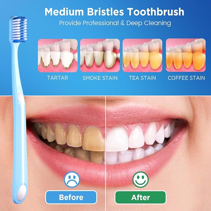 Medium Toothbrushes for Adults, Toothbrush Medium Bristles with Covers for Travel, Deep Plaque & Stain Removal, 6 Count