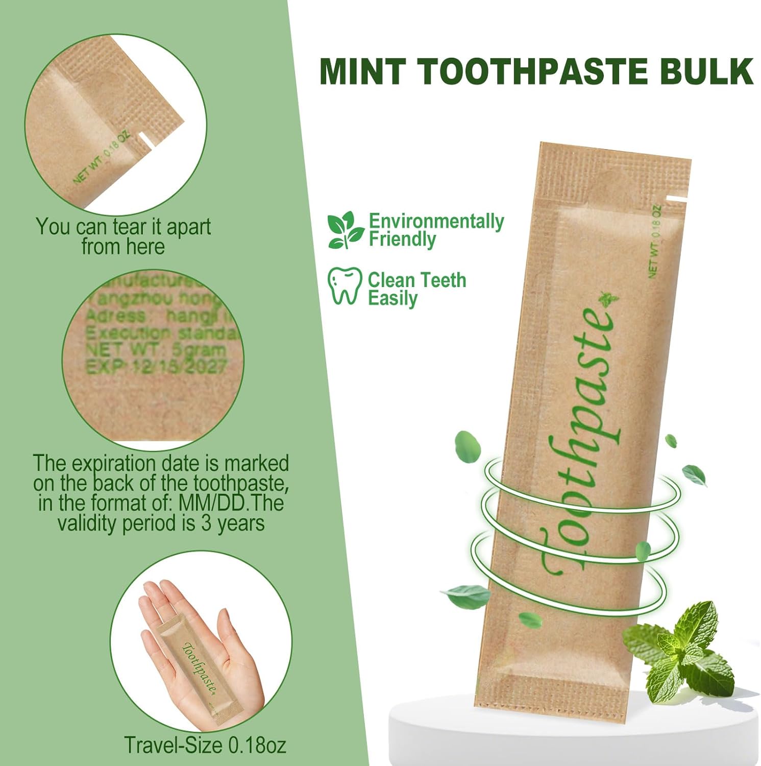 0.18oz Small Toothpaste Travel Size Bulk,Mini Toothpaste Travel for Hotel Camping Gym Office School Homeless50