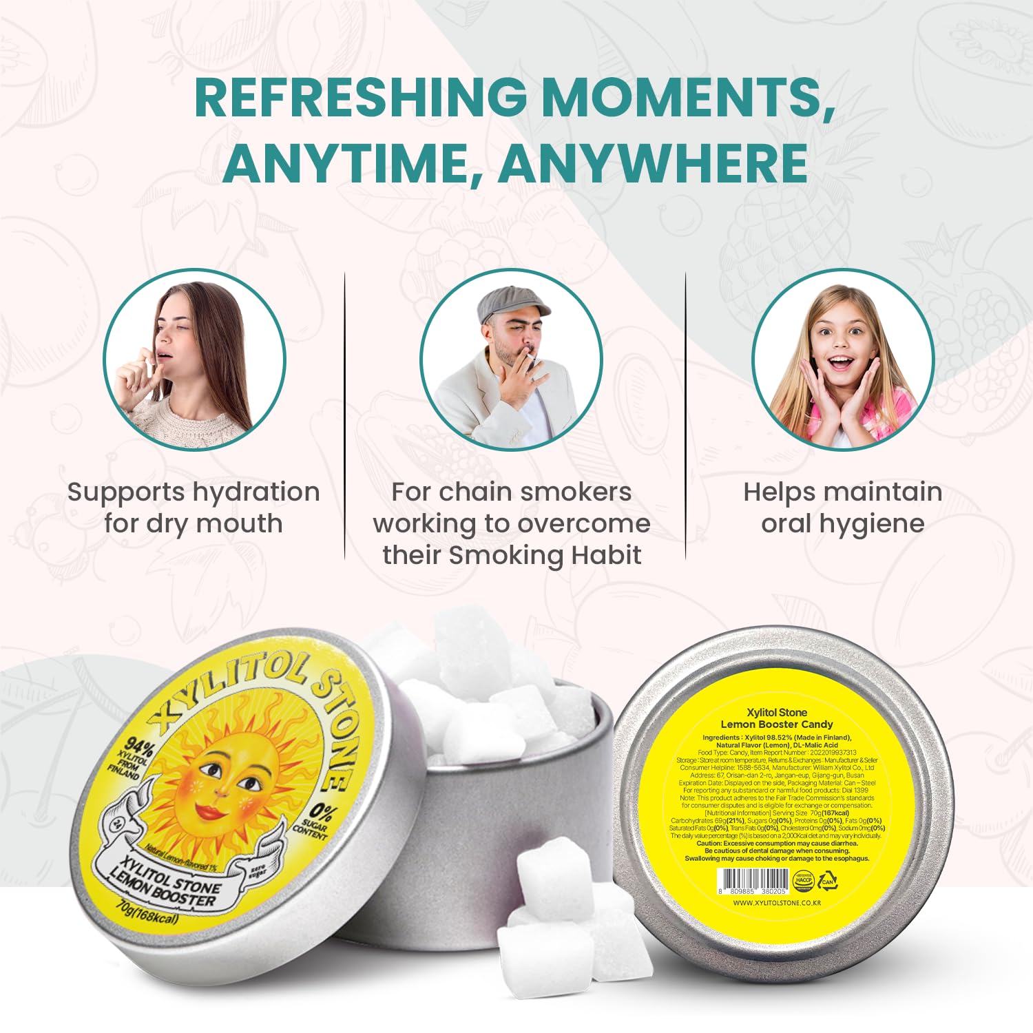 Xylitol Stone Sugar Free Candy - Vegan & Keto Friendly Unique Hard Candy - 100% Natural Flavor Candies - Gluten Free & Non-GMO Breath Freshener Low Calorie Mints - Lemon Booster (Pack of 1)