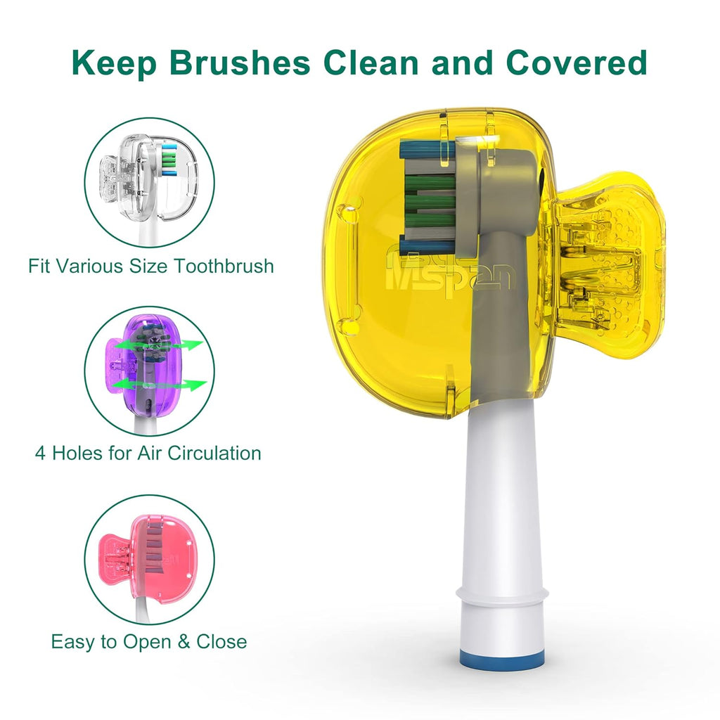 Mspan Toothbrush Head Cover Cap: Tooth Brush Protector Clip Compatible with Oral-B Philips Colgate AquaSonic - Plastic Pod Travel Case - 4 Packs