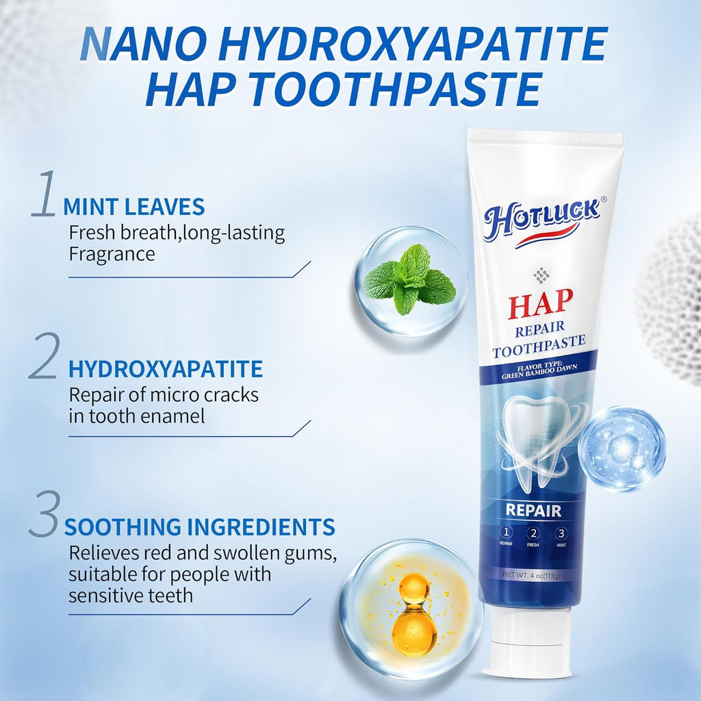 Hotluck HAP Fluoride Free Toothpaste，Nano Hydroxyapatite Toothpaste，Enamel Repair & Remineralization，Whitening，Fresh Breath，Natural Mint，4oz (Pack of 2)