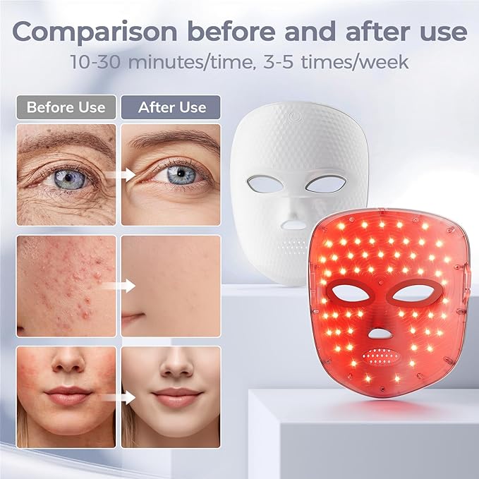 Red Light Therapy for Face LED Face Mask Light Therapy Cordless USB Rechargeable,Red Mask for Home Working Travel Yoga Sleep