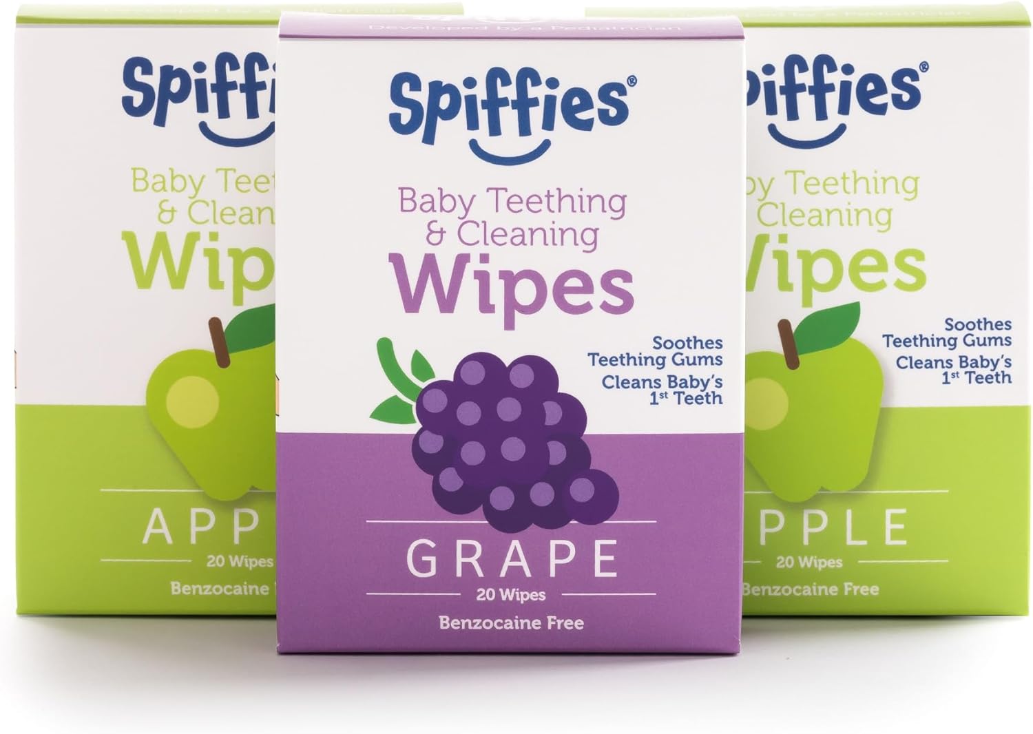 Baby Teeth Wipes - Apple & Grape Flavor Variety, Xylitol-Enriched Baby Gum Cleaner & Dental Wipes for Teething Relief and Teeth Cleaning - Safe for Infants & Toddlers, 20 Count (Pack of 3)