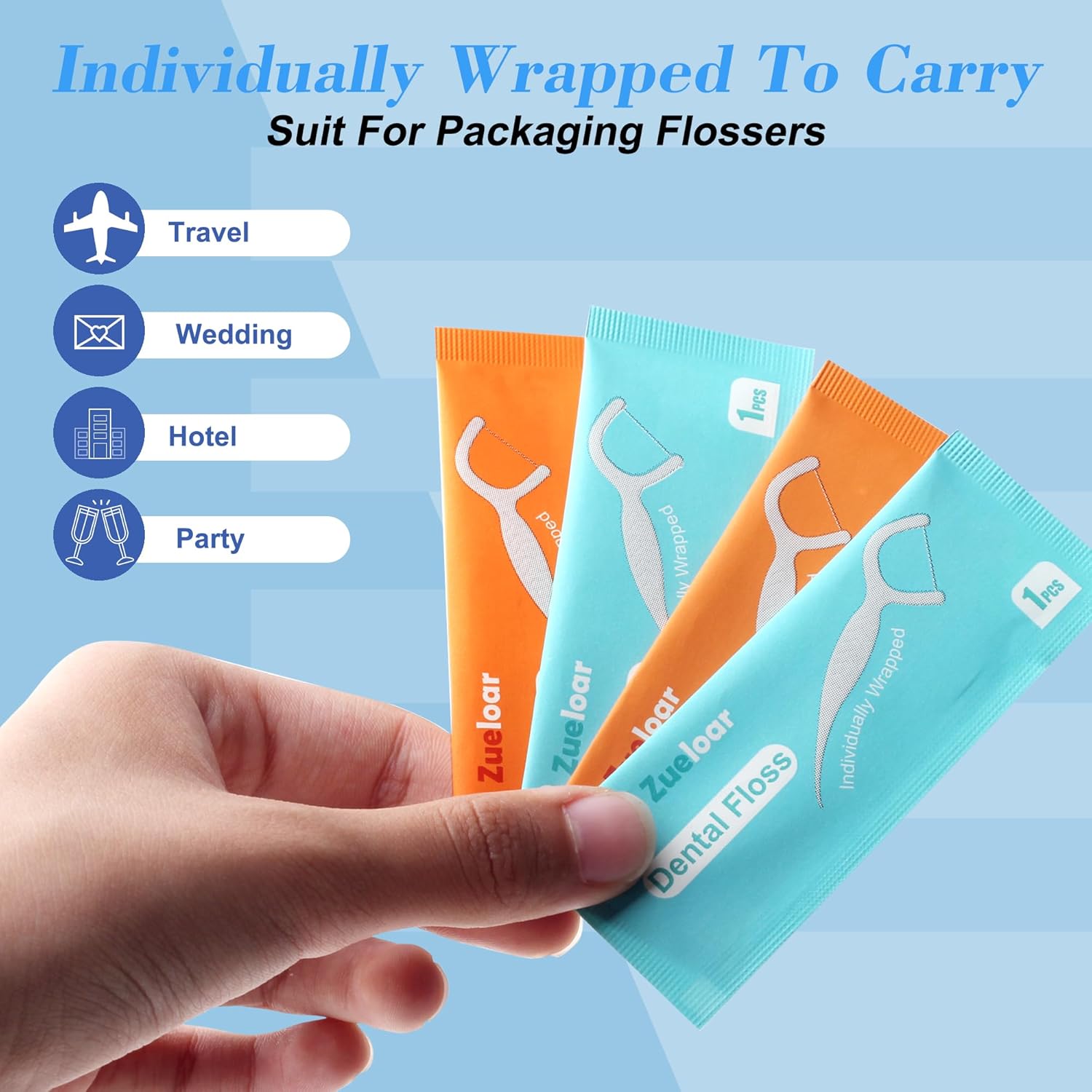 Individually Wrapped Dental Floss Picks, Floss Singles Case,100 Count Tooth Flossers for Travel Hotel Restaurant Party Office Car, Oral Care and Clean Teeth for Adults Kids (100)