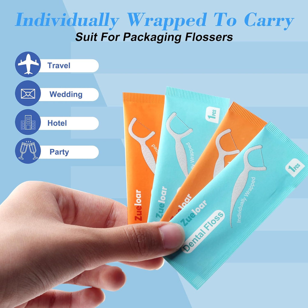 Individually Wrapped Dental Floss Picks, Zueloar Floss Singles Case,50 Count Tooth Flossers for Travel Hotel Restaurant Party Office Car, Oral Care and Clean Teeth for Adults Kids (50)