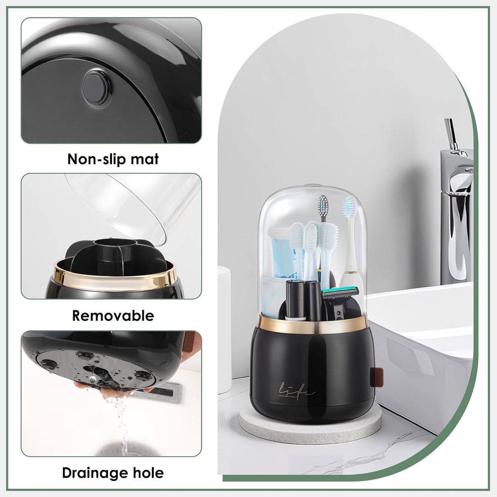 Toothbrush Holders for Bathrooms,Rotating 7-Slot with Cover and Draining Water,Kids Electric Toothbrush Holder and Toothpaste Stand Storage for Bathroom Accessories Counter Organizer Vanity