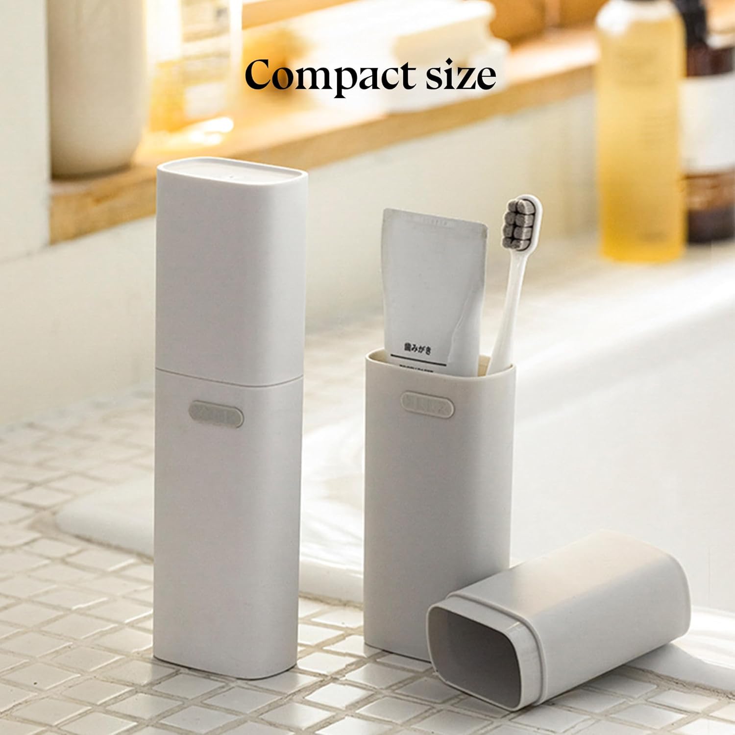 Ventilated Compact White Toothbrush Travel Case, Portable Toothbrush & Toothpaste Holder Cover Organizer Container with Mouthwash Cup for School, Camping, Business Trips, Bathroom Storage