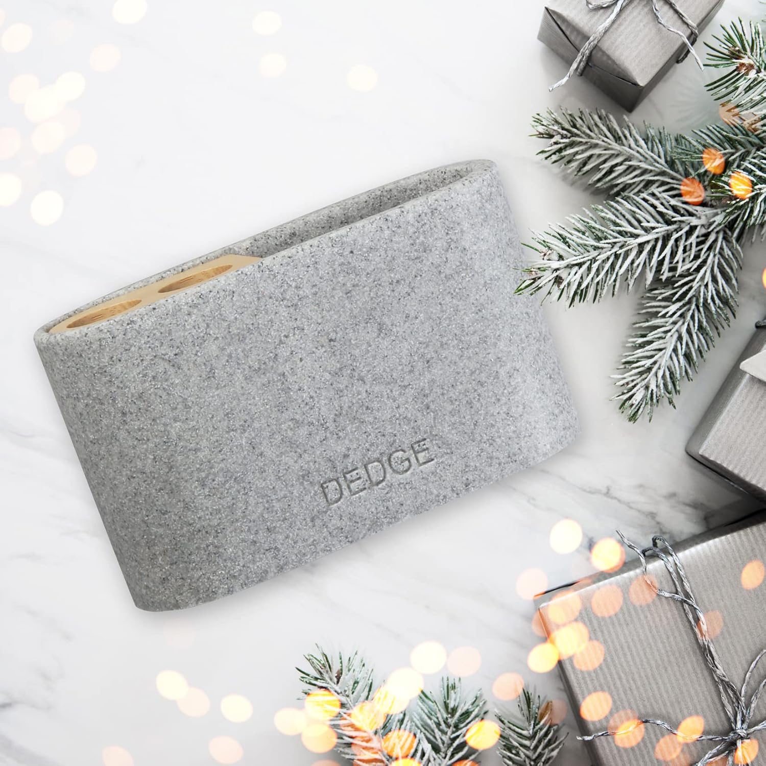 Dedge 3 Slots Bamboo Toothbrush Holder Electric Toothbrush Holder and Toothpaste Holder for Bathroom Countertop Accessories Storage,Toothbrush Holders for Bathrooms, Gray Sandstone Style Organizer