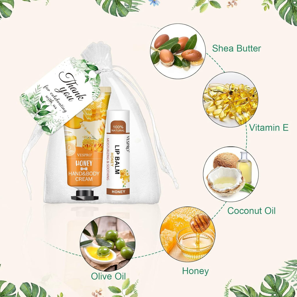 50 Sets Hand Cream Bulk and Lip Balm Bulk Gifts, Stocking Stuffers for Women, Christmas Gifts, Bridesmaid Gifts for Guests with Thank Card Organza Bags, Wedding Favors, Thank You Gifts and Small Gifts