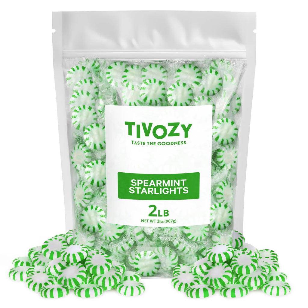 Starlight Spearmint Individually Wrapped Candy, 2 Pound Bulk Pack, Sweets for On the Go Refreshment, Starlight Mints Bulk Candy.