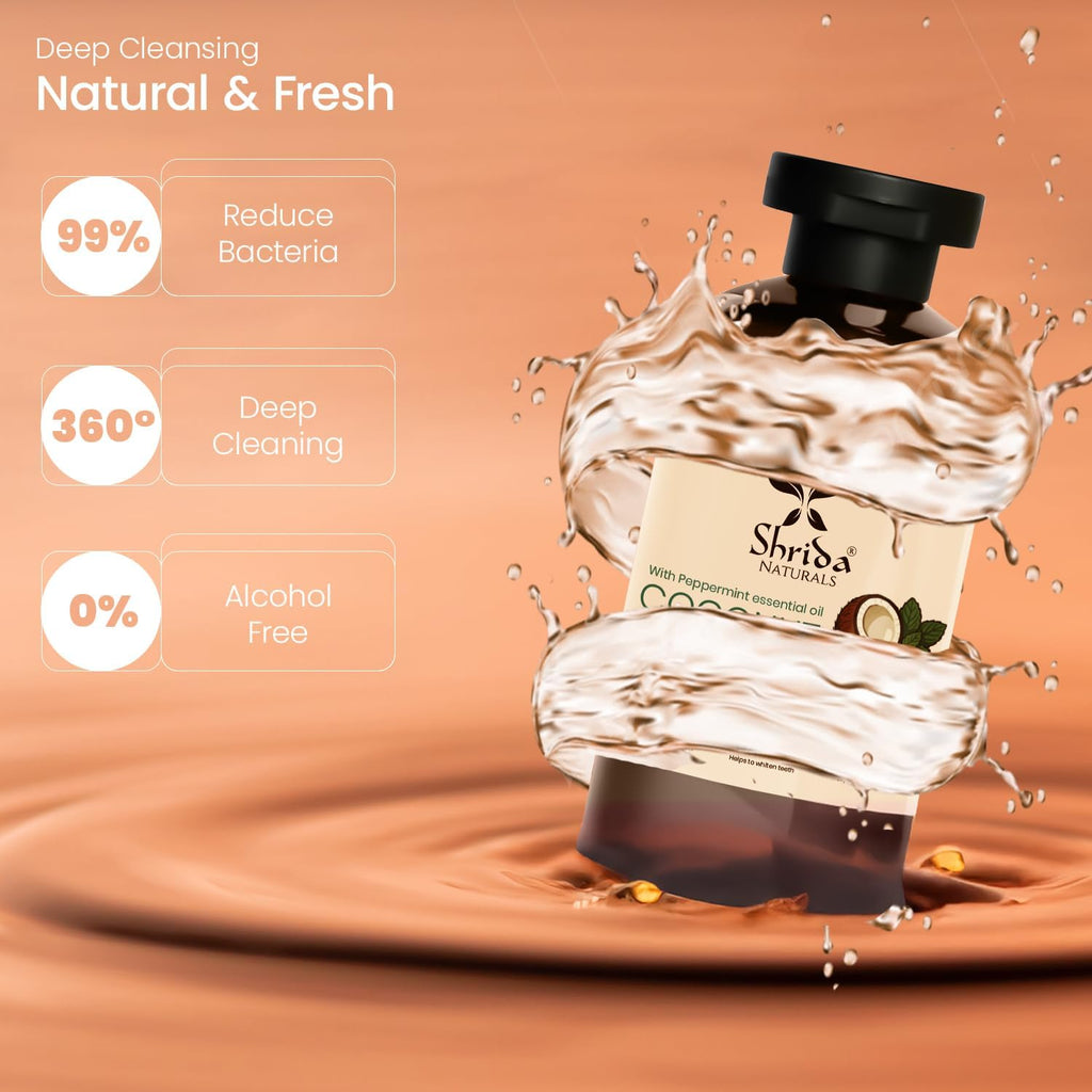 Coconut Oil Pulling Mouthwash | 221 ml | Coconut & Mint for Teeth & Gum Health | Alcohol-Free & Natural | Ayurvedic Oral Care for Fresh Breath & Deep Cleaning – with Peppermint