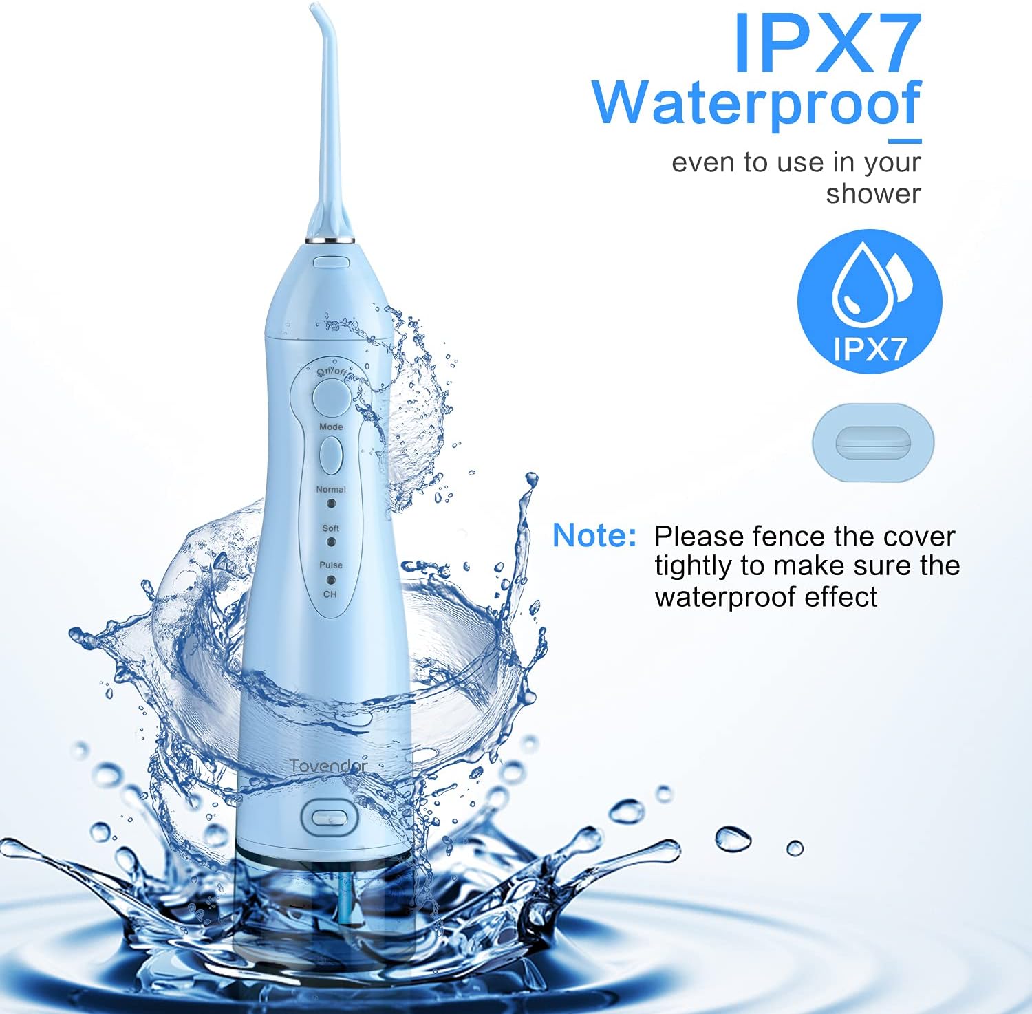 TOVENDOR Electric Water Flosser, Cordless Rechargeable Dental Oral Irrigator IPX7 Waterproof 300ML Travel Water Teeth Cleaner with 5 Tips for Braces Care Teeth Gums Cleaning, Home Office Daily Use