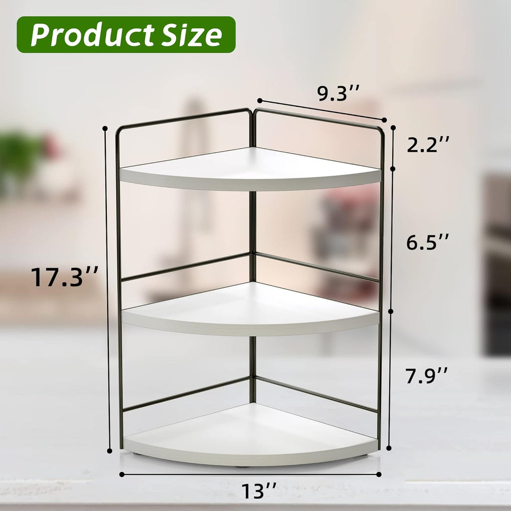 ZGO 3-Tier Bathroom Organizer - Countertop & Corner Organizer, Makeup & Skincare Storage, Kitchen Counter Shelf - White