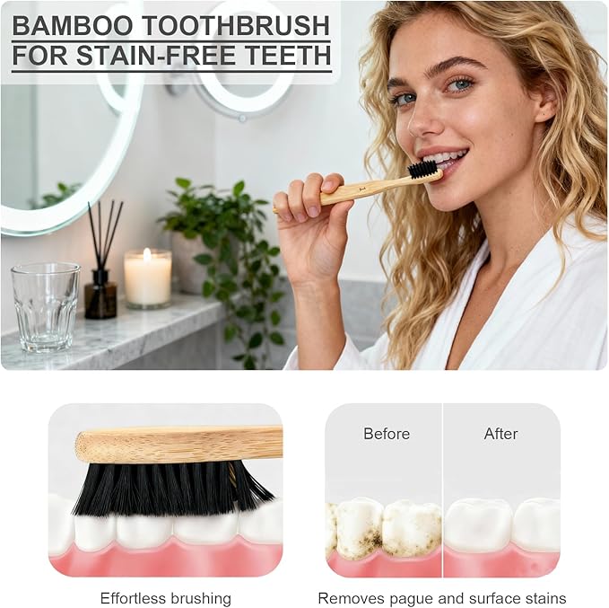 Bamboo Toothbrush Biodegradable WoodenToothbrushes 12pack Natural Travel Size Organic Charcoal Tooth Brush