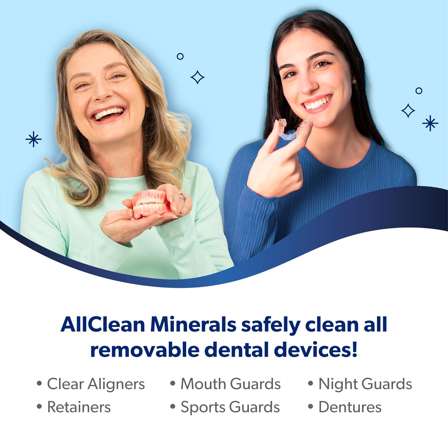 EverSmile AllClean Minerals – Deep Cleaner for Retainers, Clear Aligners, Invisalign, Dentures, Night & Mouth Guards – Removes Stains, Odors & Plaque in 3-Minutes – Up to 120 Uses (300g), 1 Pack