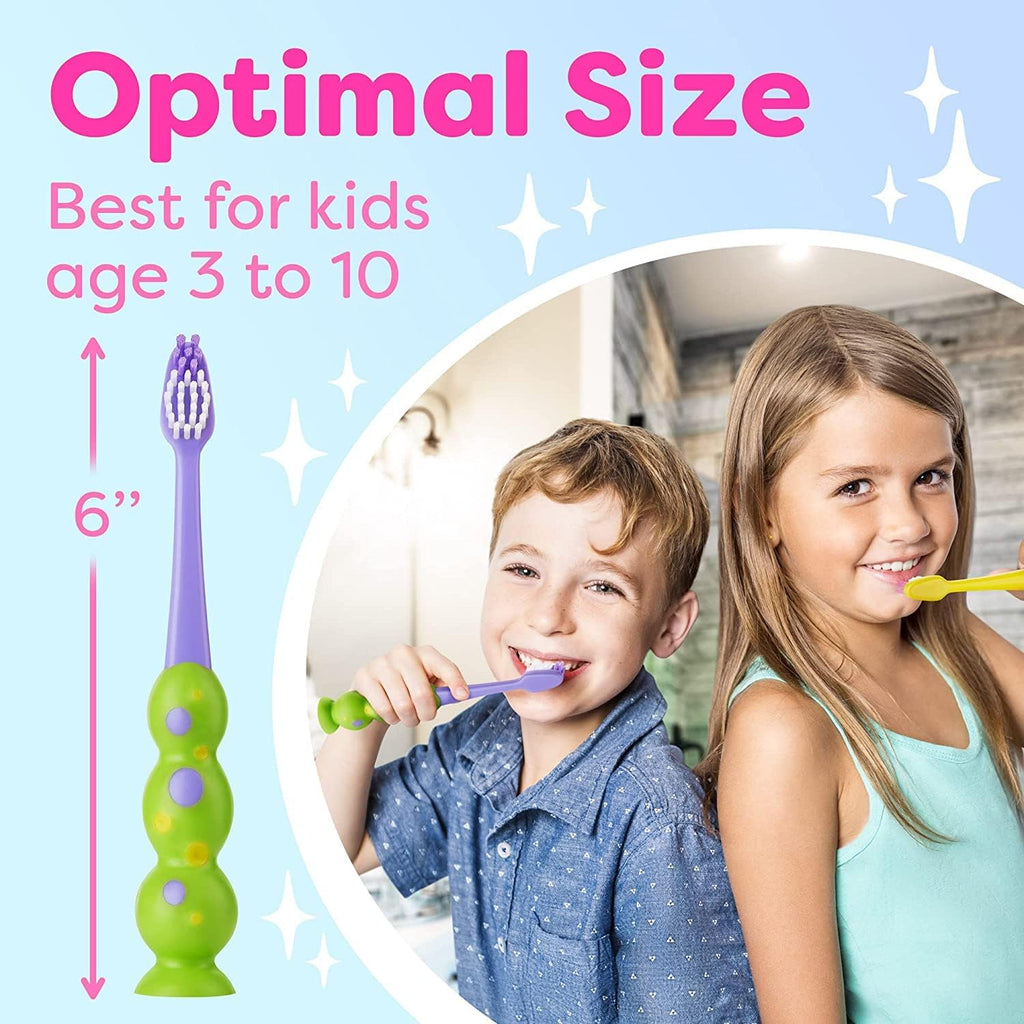 Trueocity Kids Toothbrush 2 Pack - Soft Contoured Bristles - Child Sized Brush Heads (3-10 Year Old) - Suction Cup for Fun & Easy Storage - Girl & Boy Set (2-Pack, Multi-Color)