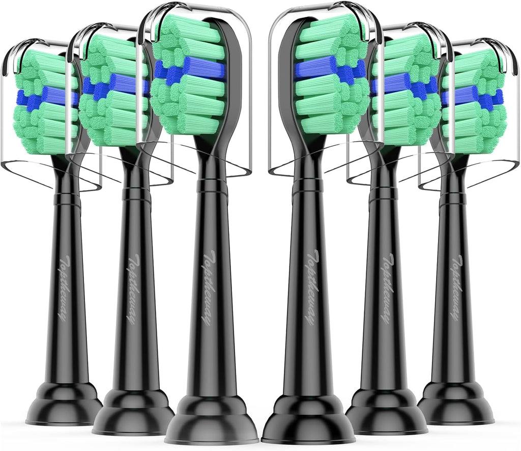 Toptheway Replacement Toothbrush Heads Compatible with Philips Sonicare Protectiveclean Dailyclean Plaque Control Electric Toothbrush 4100 5100 5300 C2 W2 G2 Black, 6 Pack