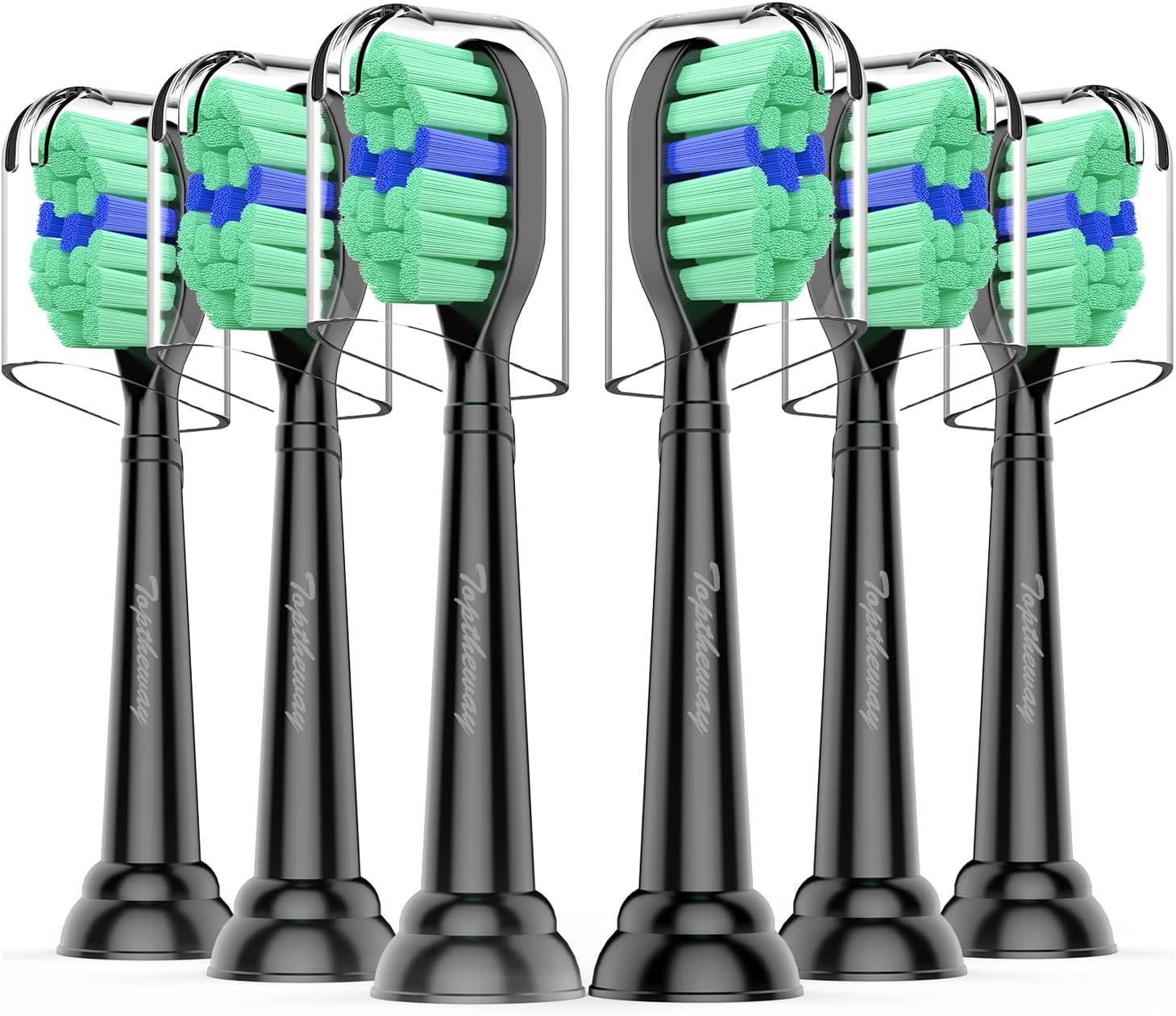 Toptheway Replacement Toothbrush Heads Compatible with Philips Sonicare Protectiveclean Dailyclean Plaque Control Electric Toothbrush 4100 5100 5300 C2 W2 G2 Black, 6 Pack