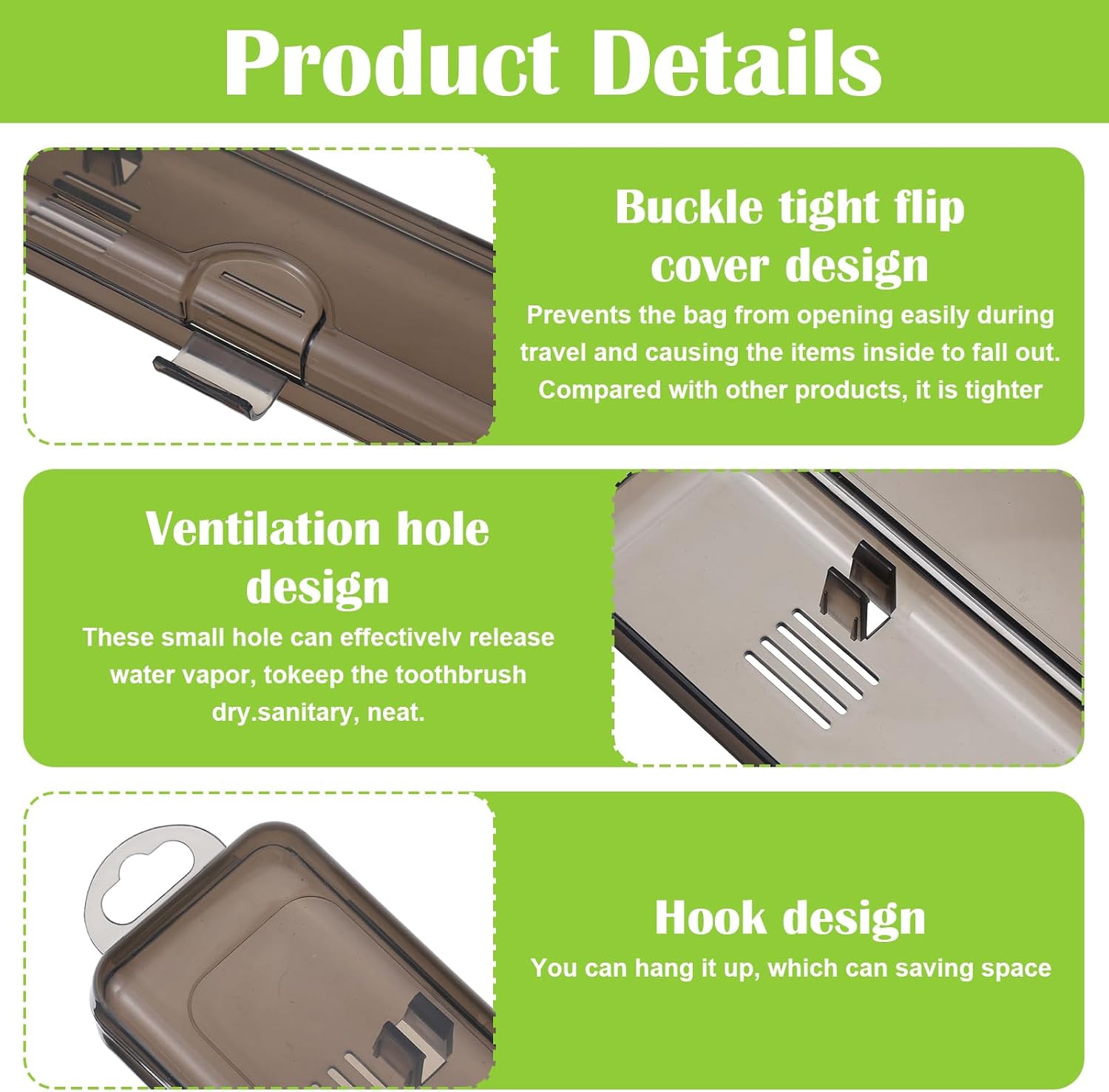 2 Pack Toothbrush Holder Travel Case,Tooth Brush Case Travel 7.9 x 1.8 x 1.1 in,Portable Plastic Toothbrushes Travels Holder with Secure Seal, Gray & Blue