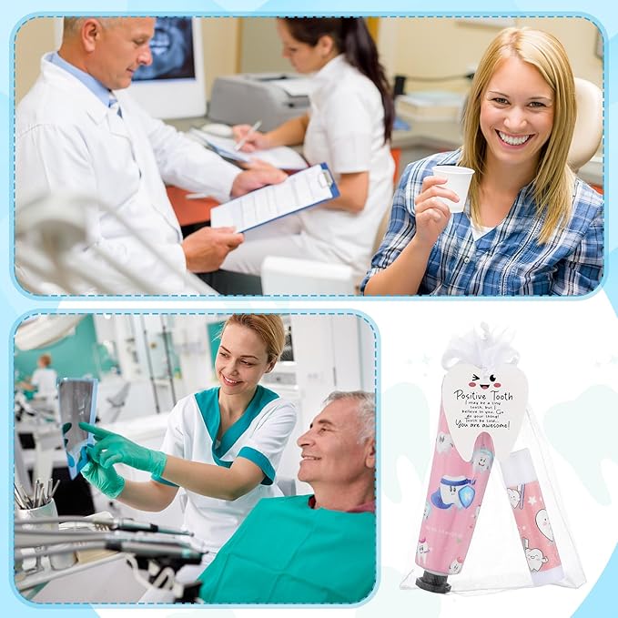 Loopeer 24 Sets Dental Hygiene Gifts Christmas Dental Hygienist Appreciation Gifts Moisturizing Lip Balm Hand Cream Dentist Thank You Gift with Cards Organza Bags for Nurse Week Graduation Birthday