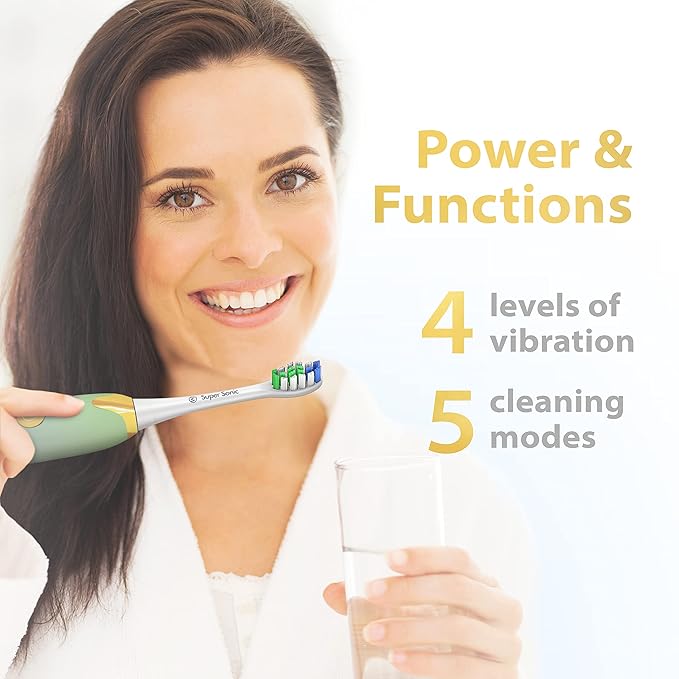 Wagner Stern Ultrasonic whitening Toothbrush with Pressure Sensor. 5 Brushing Modes and 4 Levels of Intensity, 8 Soft bristles, Travel case.