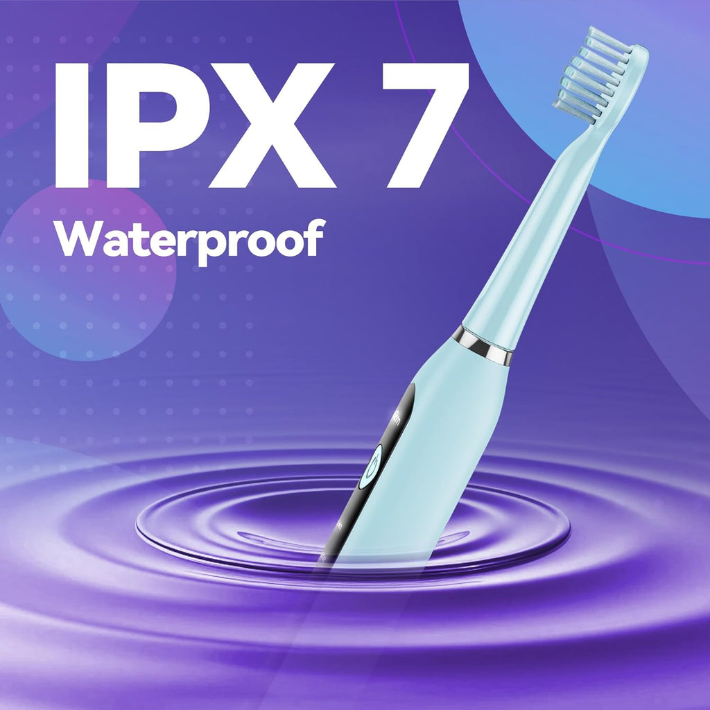 7AM2M Sonic Electric Toothbrush for Adults High Power Rechargeable Toothbrushes with 6 Brush Heads,5 Adjustable Modes, Built-in 2-Minute Smart Timer,3 Hours Fast Charge for 45Days Blue