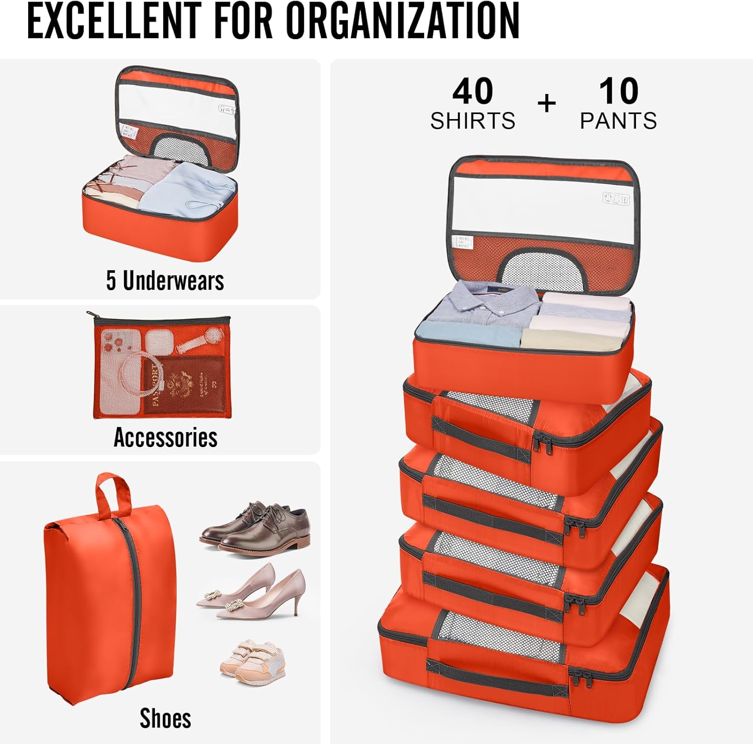 Veken 10 Set Packing Cubes for Travel Essential, Suitcase Organizer Bags in 4 Sizes, Carry-On Luggage Accessories with Large Laundry & Hanging Toiletry Bag, Must-Have for Airplane, Road Trip & Camping