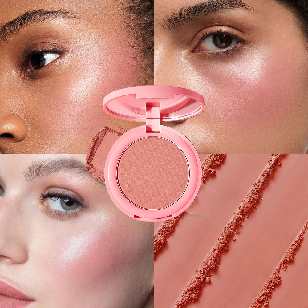 Peach Pink Powder Matte Blush with Mirror – Lightweight Smooth Blendable Baked Blush, Fade & Transfer-Resistant, Natural Matte Finish, Vegan & Cruelty Free, Perfect Makeup Gift for Women #01
