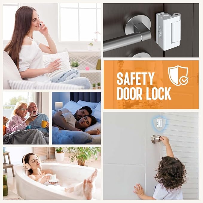 Home Security Door Reinforcement Lock - 800lbs Force Child Proof Flip Lock, Anti-Kick Portable Door Lock for Apartments & Travel, Extra Safety for Inward Swinging Doors from Inside (White-1set)