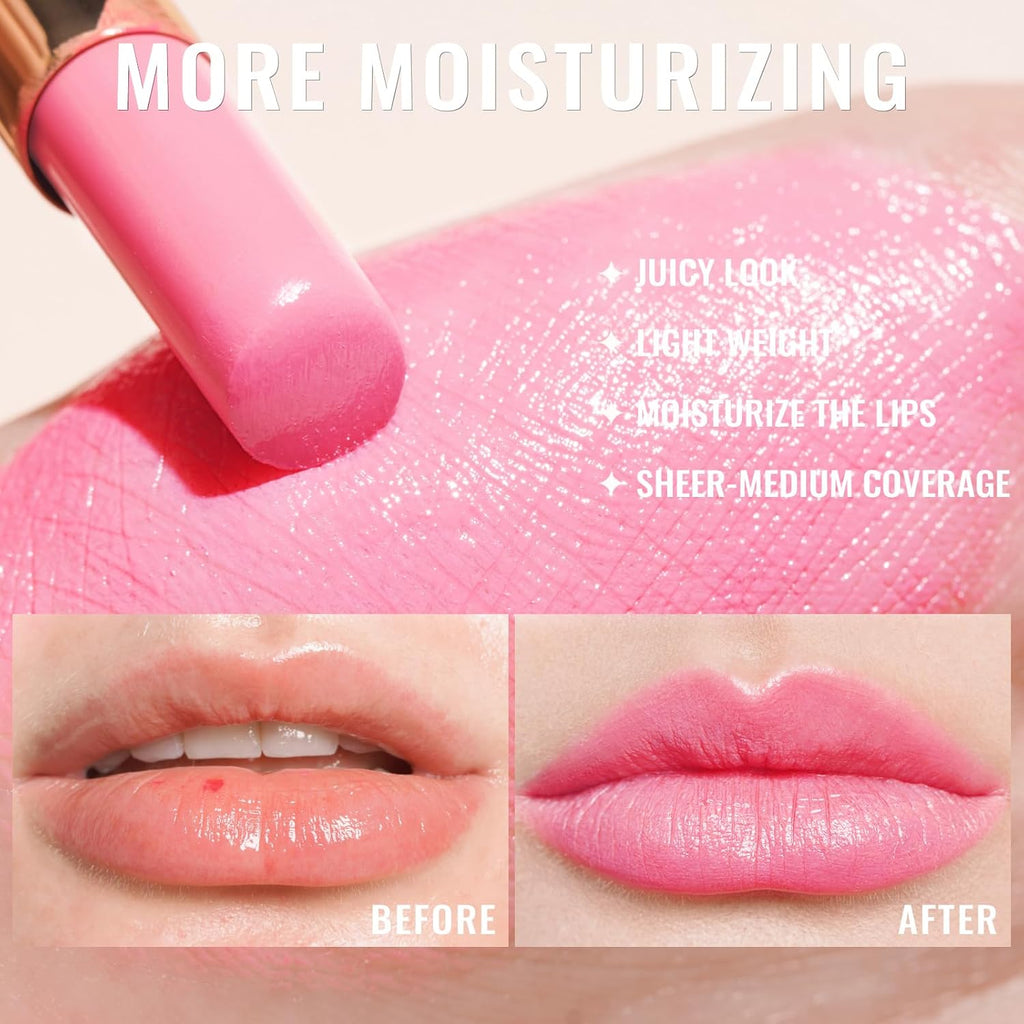 Oulac Shine Pink Lipstick for Women, 2 in 1 Glossy Light Pink Tinted Lip Balm, Hydrating Lipstick for Dry Lips, Moisture Shine Juicy Finish Vegan 2.2g/0.07oz (26)